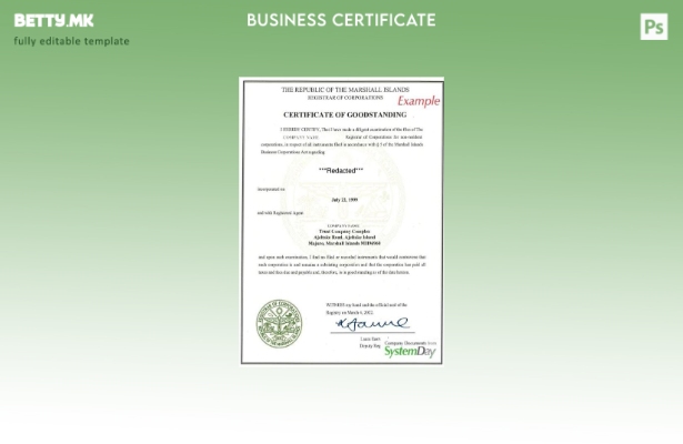 Шаблон за сертификат за добра положба на Маршалските Острови во модерен стил